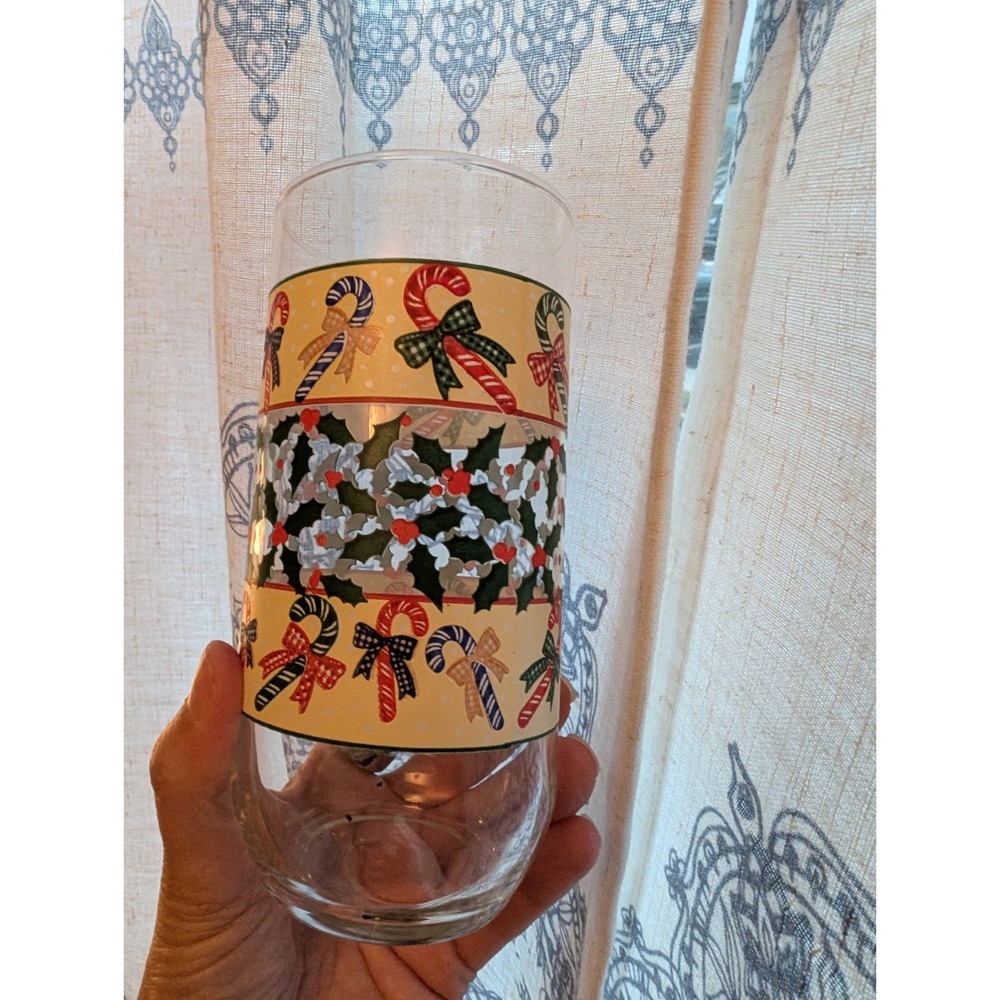 Vintage Candy Canes & Holly Glasses 2 Luminarc Christmas Holiday Glass Tumblers - Picture 5 of 9